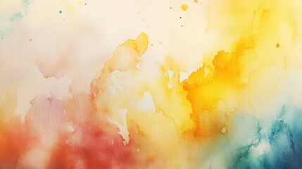 Poster - Abstract watercolor background featuring soft hues of orange, yellow, red, and blue, creating a dreamy and vibrant artistic landscape perfect for various creative projects