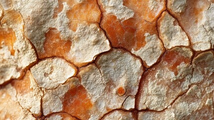 Poster - Detailed Macro View of Unique Natural Surface Texture Featuring Cracks and Orange-Brown Patterns on a Weathered Material Ideal for Backgrounds and Textures