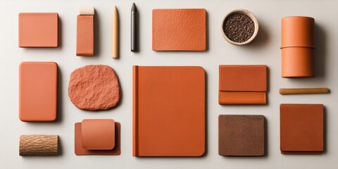 Poster - Minimalist Terracotta Creative Toolkit Aesthetic Design Tools and Materials for Modern Workspace Innovation, Inspiring Productivity and Artistic Expression