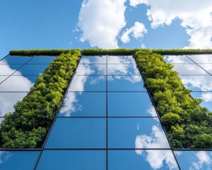 Aufkleber - Eco-Innovative Corporate Architecture Next-Gen Green Tech Headquarters Merging Sustainable Design with Solar Innovation and Living Vertical Gardens