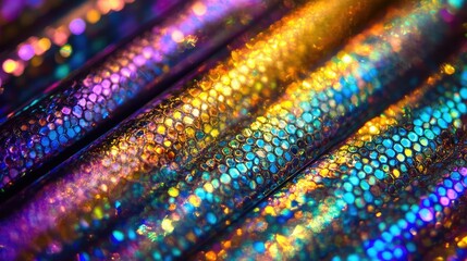 Poster - Vibrant Colorful Textures with Shimmering Patterns and Reflections Captured in a Close-Up Image of Iridescent Surfaces Displaying a Rainbow of Hues