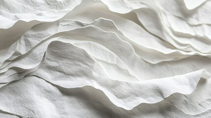 Poster - Abstract close-up of white crumpled paper texture showcasing elegant folds and waves, perfect for backgrounds or artistic projects in minimalistic design.