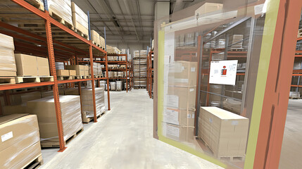 Poster - Efficient warehouse inventory management modern storage facility digital visualization industrial space aerial perspective optimization concepts