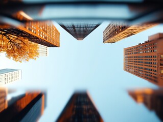 Poster - Urban Vertical Horizon Innovative Architectural Perspective Revealing Modern City Dynamics, Future-Forward Design and Economic Resilience in Geometric Skyline Composition