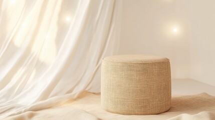 Aufkleber - Minimalist Textural Ottoman Soft Neutral Wellness Design for Modern Interiors - Calm Aesthetic Product and Lifestyle Staging