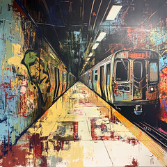 Poster - Urban subway graffiti art city underground artwork vibrant colors perspective expression of culture