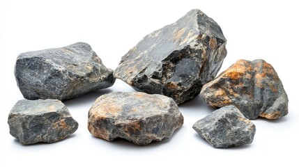 Poster - Various Natural Stones Displayed on White Background, Showcasing Different Textures, Colors, and Shapes for Use in Artistic or Educational Projects