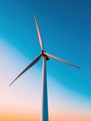 Poster - Future of Clean Energy Minimalist Wind Turbine Against Gradient Sky - Innovative Renewable Technology for Sustainable Global Solutions