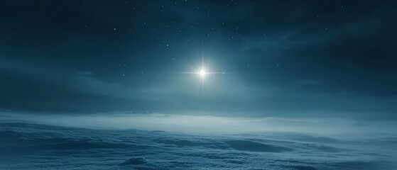 Wall Mural - A single star shines brightly over a night landscape, casting a serene glow on the tranquil scene.