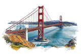 Golden Gate Bridge Artistic Watercolor Illustration Isolated on Transparent Background