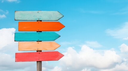 Aufkleber - Mindful Navigation Vibrant Wooden Directional Signpost Symbolizing Modern Career Pathways, Strategic Decision-Making, and Personal Growth Visualization