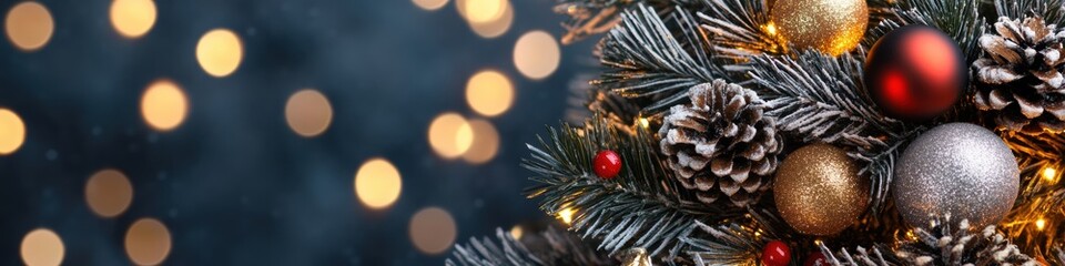 Poster - Nostalgic Nordic Christmas Luxe Metallic Festive Decor with Textural Pine Cones and Bokeh - Elegant Holiday Branding and Seasonal Marketing Imagery