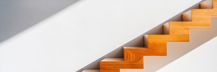 Poster - Minimalist Architectural Elegance Floating Wooden Staircase Illuminating Contemporary Interior Design with Soft Natural Light and Geometric Precision