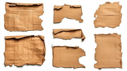 Poster - Collection of Torn and Crumpled Brown Cardboard Pieces with Varied Textures Ideal for Backgrounds and Crafts in Creative Projects