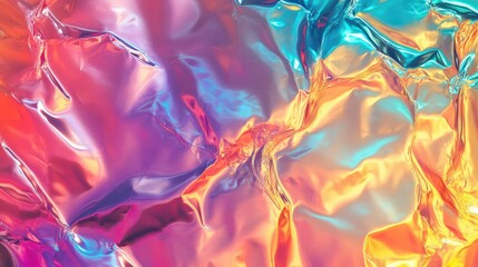 Aufkleber - Vibrant Iridescent Foil Abstract Texture with Colorful Hues Reflecting Light in a Dynamic Play of Color for Artistic Backgrounds and Designs