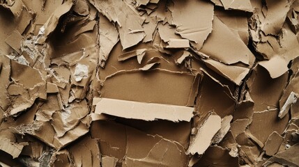 Poster - Abstract Background of Crumpled and Torn Brown Cardboard Textures with Random Shredded Pieces, Ideal for Design, Crafts, and Eco-Friendly Concept Illustrations