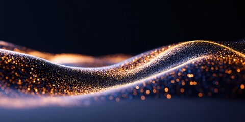Poster - Quantum Wave Visualization Futuristic Data Flow Aesthetic in Deep Blue and Golden Particle Streams - Next-Gen Digital Innovation Landscape
