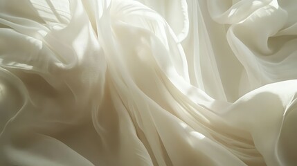 Poster - Elegant and Soft White Fabric Draped Gracefully with Gentle Light Creating Serene Atmosphere and Texture, Perfect for Fashion and Interior Design Projects