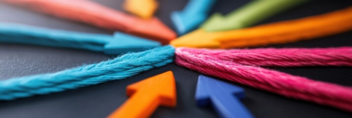Aufkleber - Vibrant Strategic Interconnection Multicolor Arrows Visualizing Collaborative Innovation, Digital Transformation, and Adaptive Business Ecosystem Design