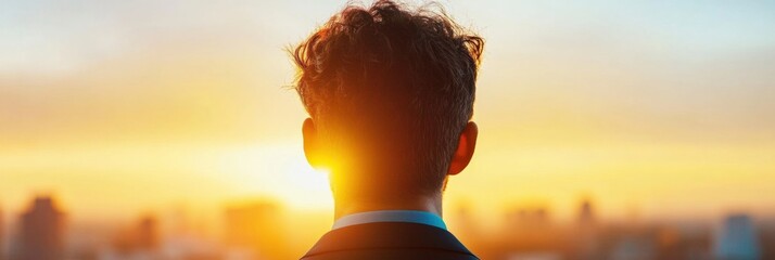 Leinwandbilder - Sunset Vision Minimalist Silhouette of Young Professional Embracing Modern Work-Life Balance in Urban Setting - Ideal for Inspirational Corporate Imagery and Lifestyle Branding