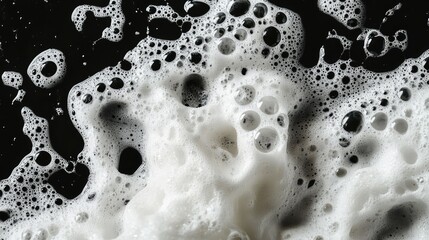 Poster - Close-Up View of Bubbles and Foam on a Black Background, Capturing the Intricate Patterns and Textures of Liquid in Motion, Evoking a Sense of Depth and Fluidity