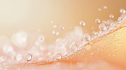 Poster - Close-up of Water Droplets on a Light Background, Capturing the Elegance of Bubbles and Reflections in a Soothing Color Palette for Inspirational Designs