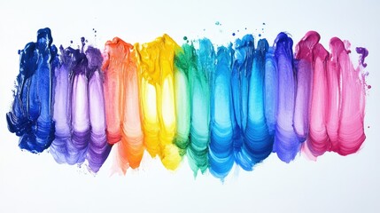 Poster - Vibrant Abstract Spectrum of Bold Colorful Paint Strokes on White Background Creating a Dynamic Visual Experience for Artistic Projects and Designs