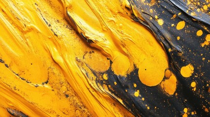 Poster - Abstract Background of Vivid Yellow and Black Paint Swirls Creating a Dynamic and Energetic Visual Texture for Artistic and Creative Projects