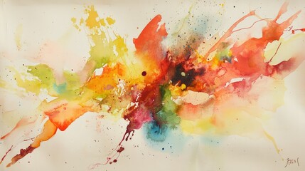 Poster - Vibrant Abstract Watercolor Art with Energetic Splashes of Color and Texture Ideal for Modern Decor, Creative Projects, and Artistic Inspirations in Warm Tones