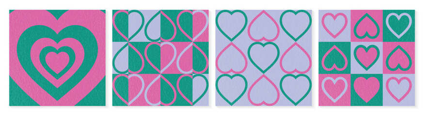 Wall Mural - set of abstract backgrounds with heart. retro style pattern design for for valentine’s day, mother’s