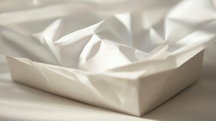 Poster - Wavy White Paper Texture in a Shallow Container with Soft Lighting Creating an Elegant and Minimalistic Background for Product Photography or Art Projects