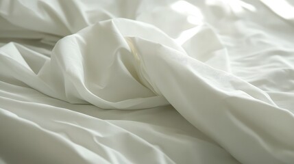 Poster - Soft and Smooth White Fabric Draped Elegantly on a Bedspread Creating an Inviting Atmosphere for Relaxation and Comfort in a Cozy Bedroom Setting