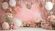 © Mulyadi Lim - Pink Floral Backdrop for Photoshoot: Elegant, Romantic Setting with Balloons and Flowers