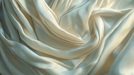Poster - Soft and Luxurious Cream Silk Fabric Draped Elegantly in Natural Light, Showing Delicate Texture and Subtle Sheen, Perfect for Fashion, Textile, and Interior Design Projects