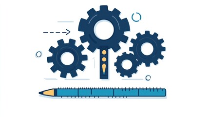 Poster - Gears and pencil, teamwork, modern design