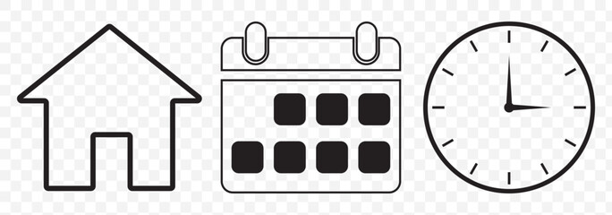 Leinwandbilder - place, time and date icon set. position, clock and calendar symbol. business vector design. location, time and date icon for app, ui and website. vector illustration on transparent background. EPS 10.