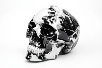 Poster - Artistic black and white skull sculpture showcasing intricate design and craftsmanship