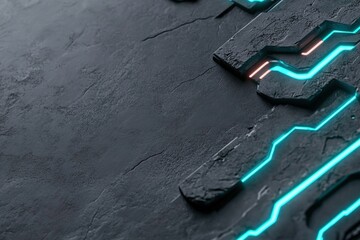 Poster - Explore a modern concrete backdrop with embedded neon circuit lines glowing softly, creating an industrial yet futuristic atmosphere perfect for design or digital projects