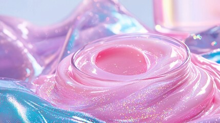 Poster - a pink blob of something is on a blue background