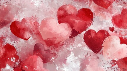 Poster - a painting of many red hearts with a splash of white