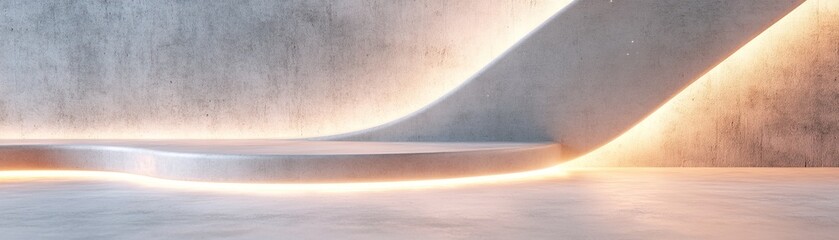 Poster - This setting features a high-end concrete backdrop enhanced by softly glowing holographic light ribbons floating just above the surface, ideal for modern presentations or displays