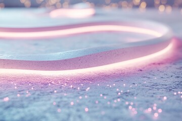 Poster - A sleek concrete surface glows softly with holographic light ribbons gently floating across, creating a modern ambiance perfect for showcasing text or design elements