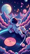 © cookiecutter - Astronaut Relaxing on Vinyl Record in Colorful Outer Space Scene