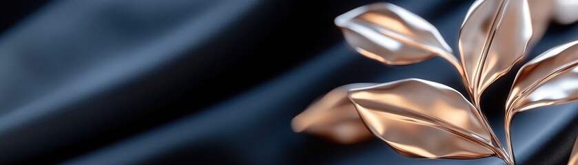 Poster - Floating metallic botanical forms create a striking contrast against elegant black silk