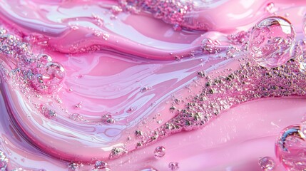 Poster - a pink background with glittery water droplets and bubbles