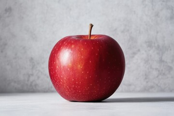 Aufkleber - Fresh red apple rests on a light surface against a textured background highlighting its vibrant color and smooth skin