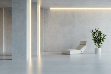 Poster - A spacious concrete interior showcases smooth white walls illuminated by hidden LED strips, creating a soft ambiance perfect for relaxation and inspiration