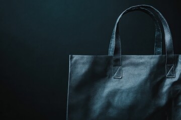 Poster - Stylish black reusable tote bag against dark background showcasing eco-friendly shopping alternative