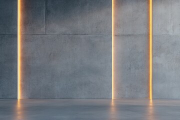 Poster - This high-end minimalist concrete backdrop features vertical golden light streaks that enhance the smooth, industrial texture, creating a cinematic depth suitable for luxury branding and design