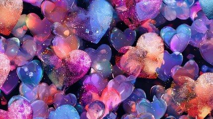 Poster - A colorful image of many hearts with glitter and sparkles